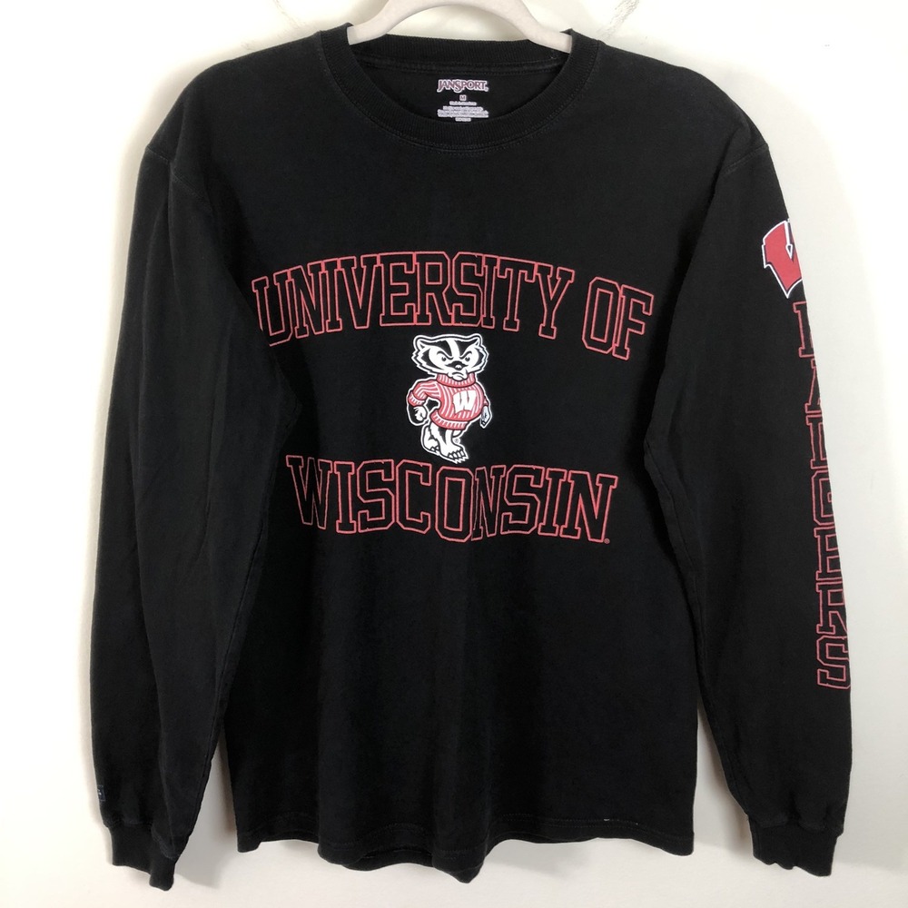University of Wisconsin Badgers Jansport Long Sleeve Shirt Mens Sz M Black Red